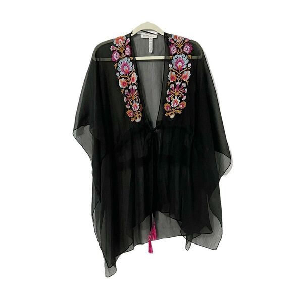 BCBGeneration Black Sheer Embroidered Kimono Jacket Size OS - Picture 2 of 8